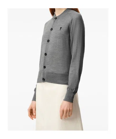 Ami Alexandre Mattiussi Grey Wool Crewneck Ami De Coeur Cardigan Grey In Gray