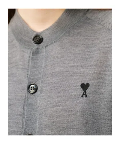 Ami Alexandre Mattiussi Grey Wool Crewneck Ami De Coeur Cardigan Grey In Gray