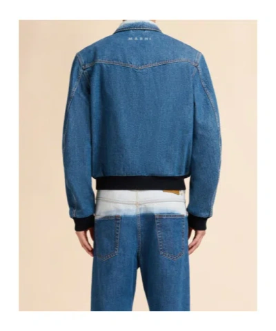 Marni Bleached-effect Bomber Jacket In Blue