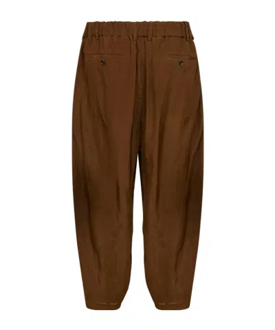 Uma Wang Crinkled Viscose Satin Drawstring Pants In Brown