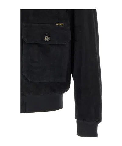 Moorer Blue Solid Mandarin Collar Jacket In Blue