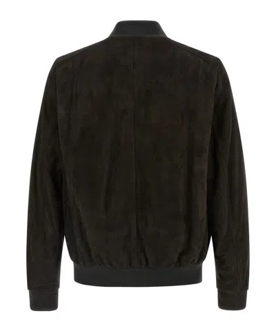 Moorer Brown Solid Mandarin Collar Jacket In Black