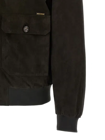 Moorer Brown Solid Mandarin Collar Jacket In Black