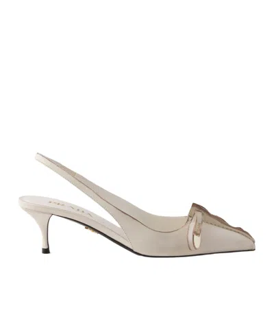 Prada Leather Slingback Pumps Bow Kitten Heel In Neutral