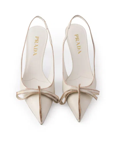 Prada Leather Slingback Pumps Bow Kitten Heel In Neutral