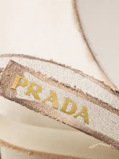 Prada Leather Slingback Pumps Bow Kitten Heel In Neutral