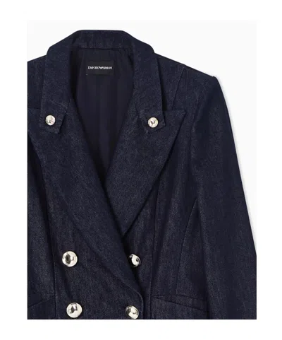 Emporio Armani Double-breasted Blazer In 11 oz Denim In Blue