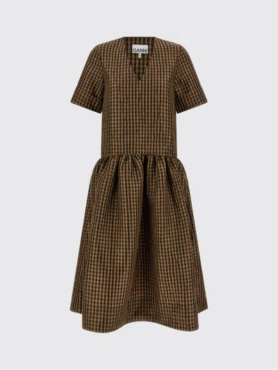 Ganni Women Brown Taffet Crinckled Dress, S Luxury Dresses For Women Darveys