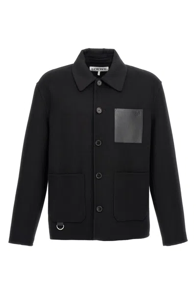Loewe Mens Black Workwear Leather-pocket Wool And Cashmere Jacket In Black