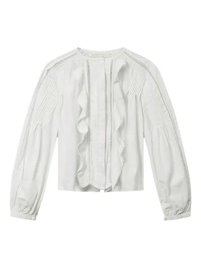 Isabel Marant Cubraly Lace-trimmed Ruffled Pintucked Cotton-poplin Blouse In White