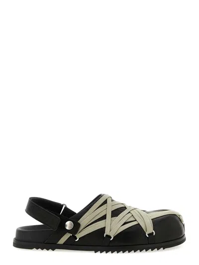 Rick Owens Megalace Mule Granola Black Leather Sandals