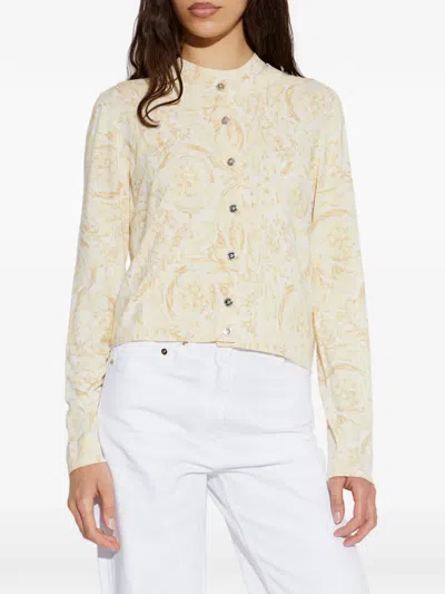 Versace Patterned Buttoned Cardigan In Nude