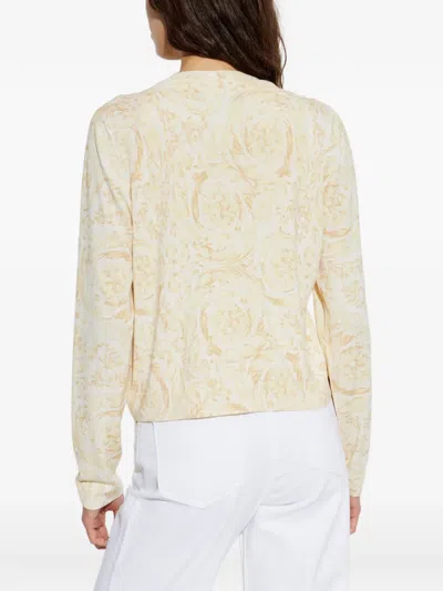 Versace Patterned Buttoned Cardigan In Nude