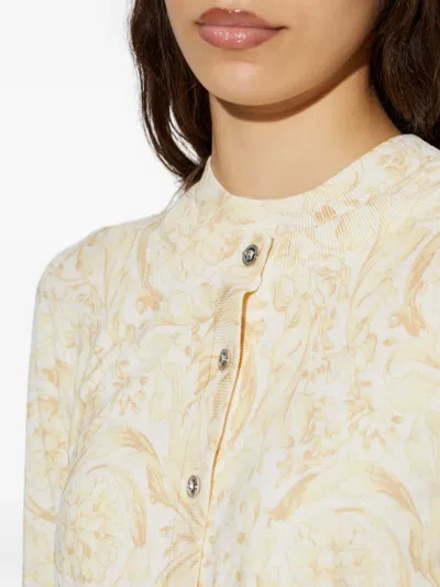 Versace Patterned Buttoned Cardigan In Nude