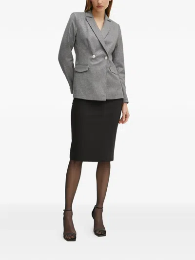 Morgan Double-breasted Check Blazer In Gray