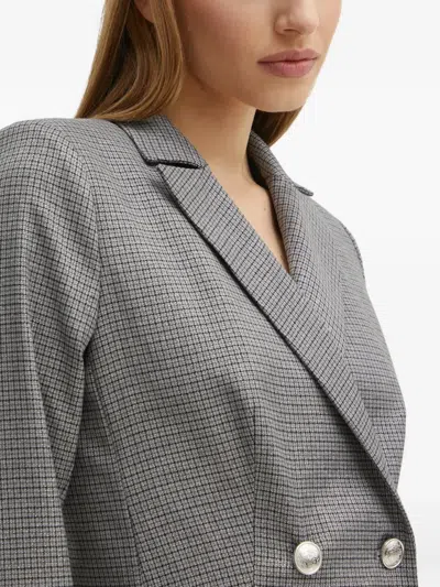 Morgan Double-breasted Check Blazer In Gray