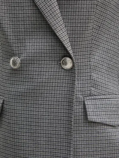 Morgan Double-breasted Check Blazer In Gray