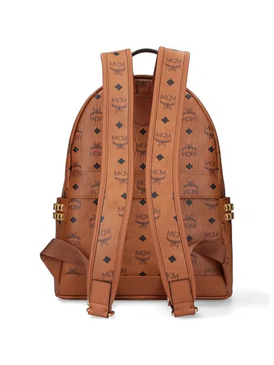 Mcm Logo Studded Backpack In Brown