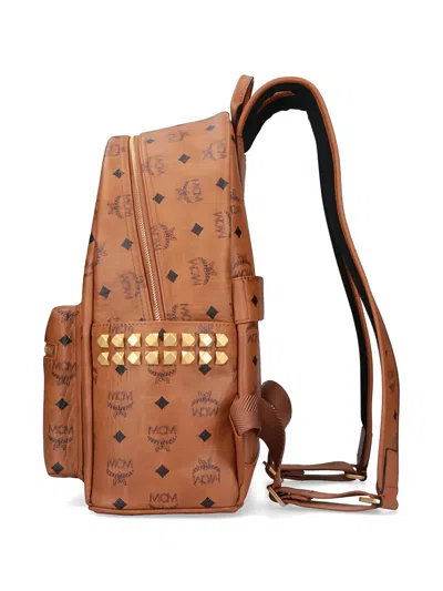 Mcm Logo Studded Backpack In Brown
