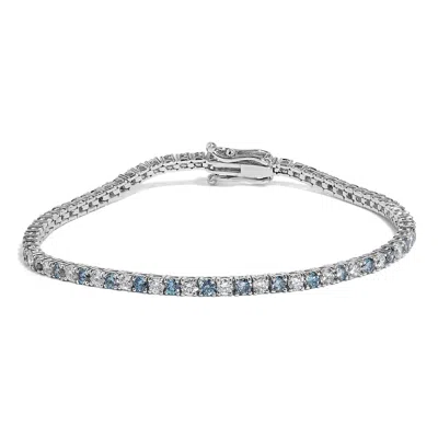 Haus Of Brilliance 14k White Gold 4.0 Cttw Alternating White And Blue Lab Grown Diamond Tennis Bracelet In Neutral