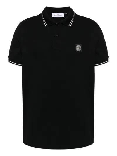 Stone Island Mens Black Brand-patch Regular-fit Stretch-cotton Polo Shirt Xl In Black