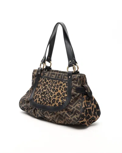 Fendi Zucca Chef Leopard Tote Bag In Brown