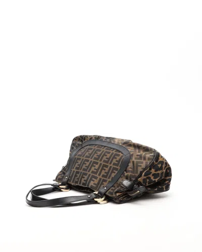 Fendi Zucca Chef Leopard Tote Bag In Brown
