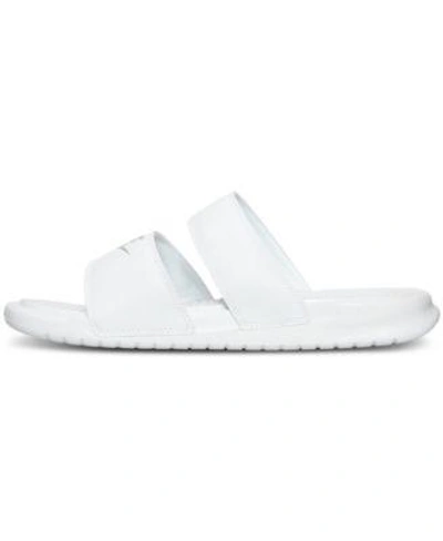 Shop Nike Women's Benassi Duo Ultra Slide Sandals From Finish Line In White/metallic Silver