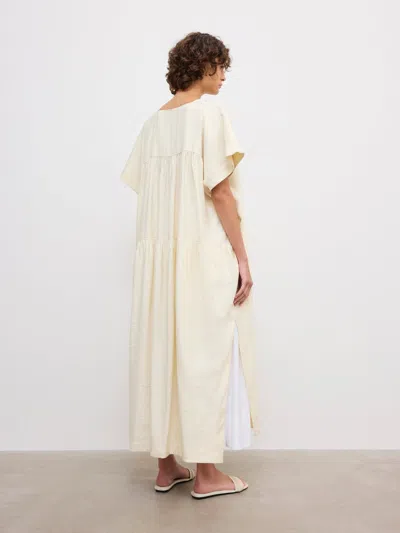 House Of Dagmar Rouched V-neck Dress |  | Off White | Size 40 | 89% Modal 11% Polyester