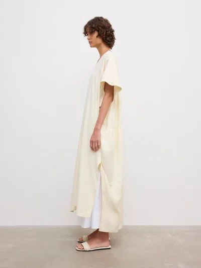 House Of Dagmar Rouched V-neck Dress |  | Off White | Size 40 | 89% Modal 11% Polyester
