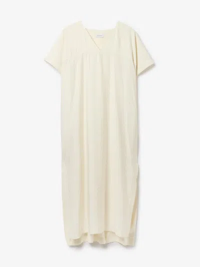 House Of Dagmar Rouched V-neck Dress |  | Off White | Size 40 | 89% Modal 11% Polyester