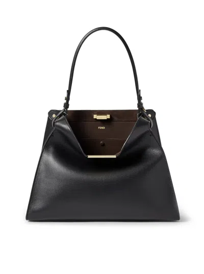 Fendi Medium Way Leather Shoulder Bag In Black