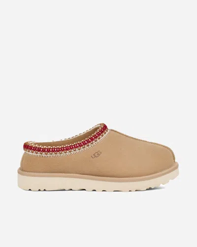 Ugg Tasman Ii Beige Mules With Round Toe And Embroidered Detail In Leather Woman In Brown
