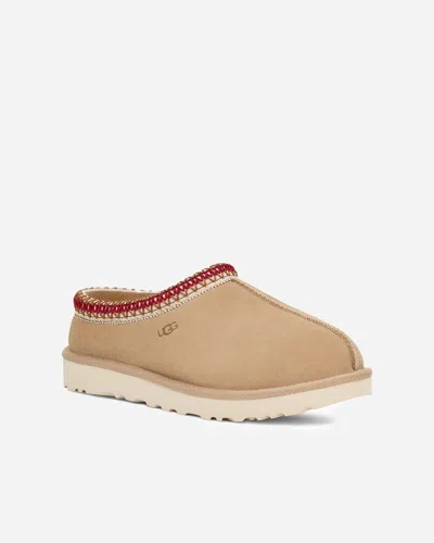 Ugg Tasman Ii Beige Mules With Round Toe And Embroidered Detail In Leather Woman In Brown