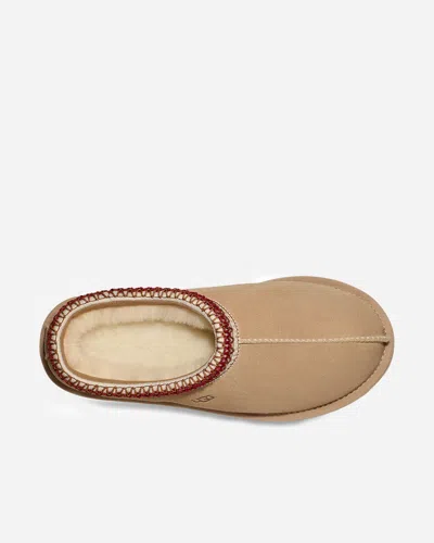Ugg Tasman Ii Beige Mules With Round Toe And Embroidered Detail In Leather Woman In Brown