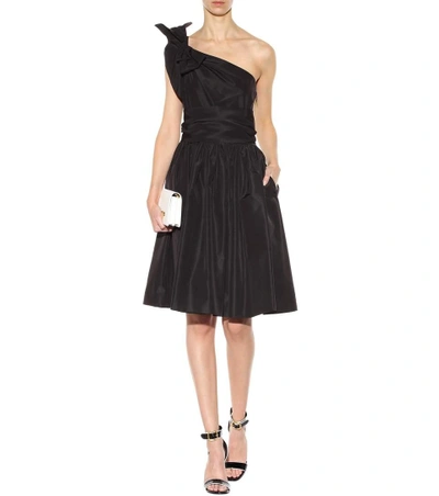 Shop Prada One-shoulder Silk Dress In Eero
