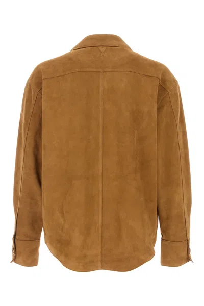 Ami Alexandre Mattiussi Suede Oversize Shirt Long Sleeves Chest Pocket In Brown