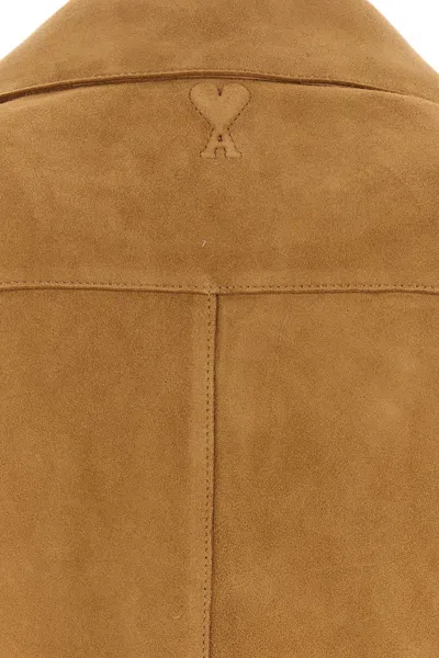Ami Alexandre Mattiussi Suede Oversize Shirt Long Sleeves Chest Pocket In Brown