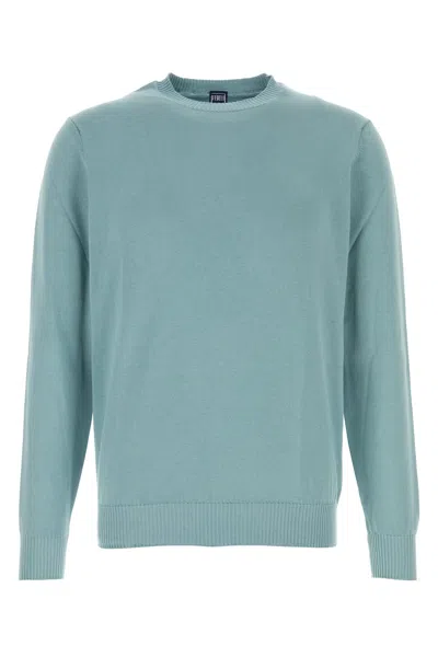 Fedeli Light Blue Solid Sweaters In Blue