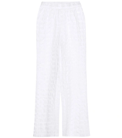 Shop Prism Athéns Check Organza Cotton-blend Trousers In White