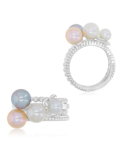Macy's Imitation Pearl & Diamond (0.054 Ct. T.w.) Stackable Ring In Multi