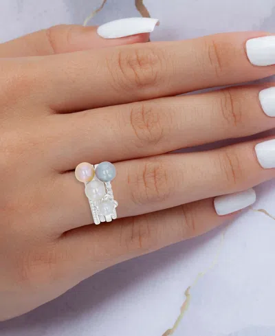 Macy's Imitation Pearl & Diamond (0.054 Ct. T.w.) Stackable Ring In Multi