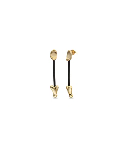 Unode50 Leather And 18k Gold Plated Long Earrings With Hearts In Green
