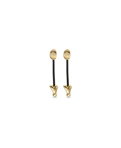 Unode50 Leather And 18k Gold Plated Long Earrings With Hearts In Green