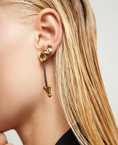Unode50 Leather And 18k Gold Plated Long Earrings With Hearts In Green