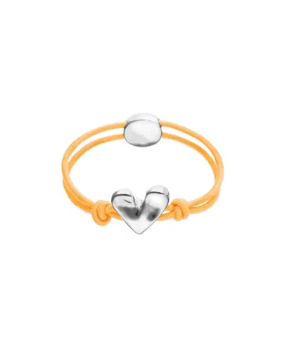 Unode50 Elastic Thread Bracelet With Sterling Silver Plated Heart In Orange