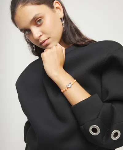Unode50 Elastic Thread Bracelet With Sterling Silver Plated Heart In Orange