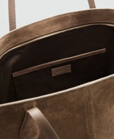 Mango Suede Shopper Bag In Brown