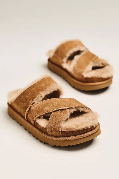 Ugg Chestnut Suede Greenport Cross Strap Sandals In Brown
