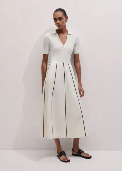 Me+em Mixed Media Fit And Flare Midi Dress + Belt Light Cream-brown In White